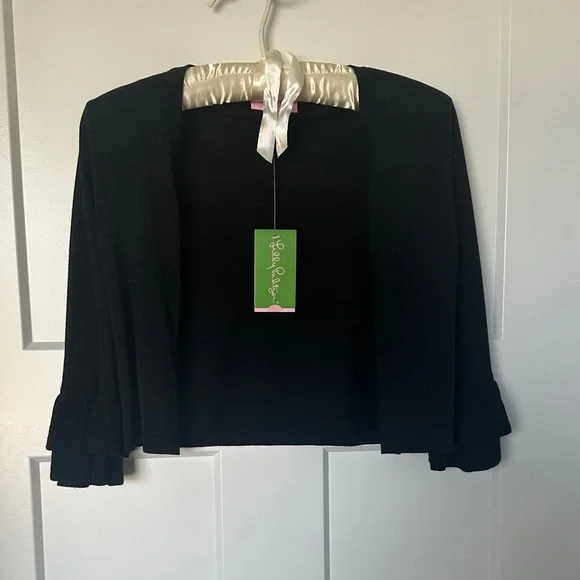 Lilly Pulitzer Black Open-Front Subtle Black Metallic Cardigan NWT - Picture 1 of 7
